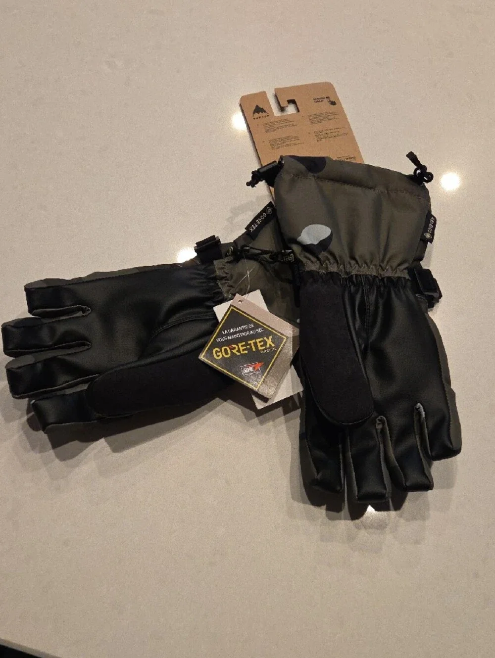 Burton Kids' Camo Ski Gloves in Olive and Black